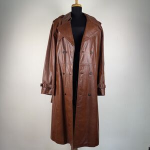 Vintage Etienne Aigner Long Leather Trench Coat, Chestnut Brown, Mens 42L